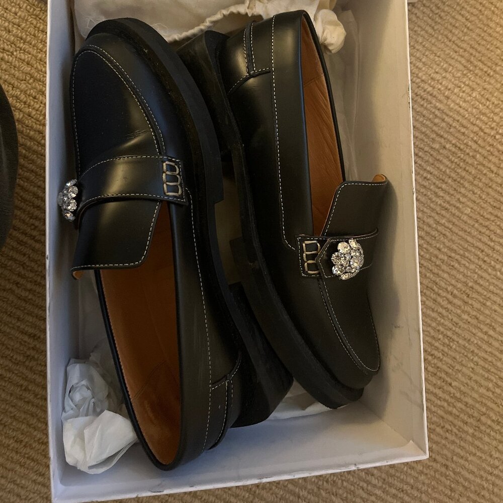 Ganni Jewel Accent Black Loafers size 36